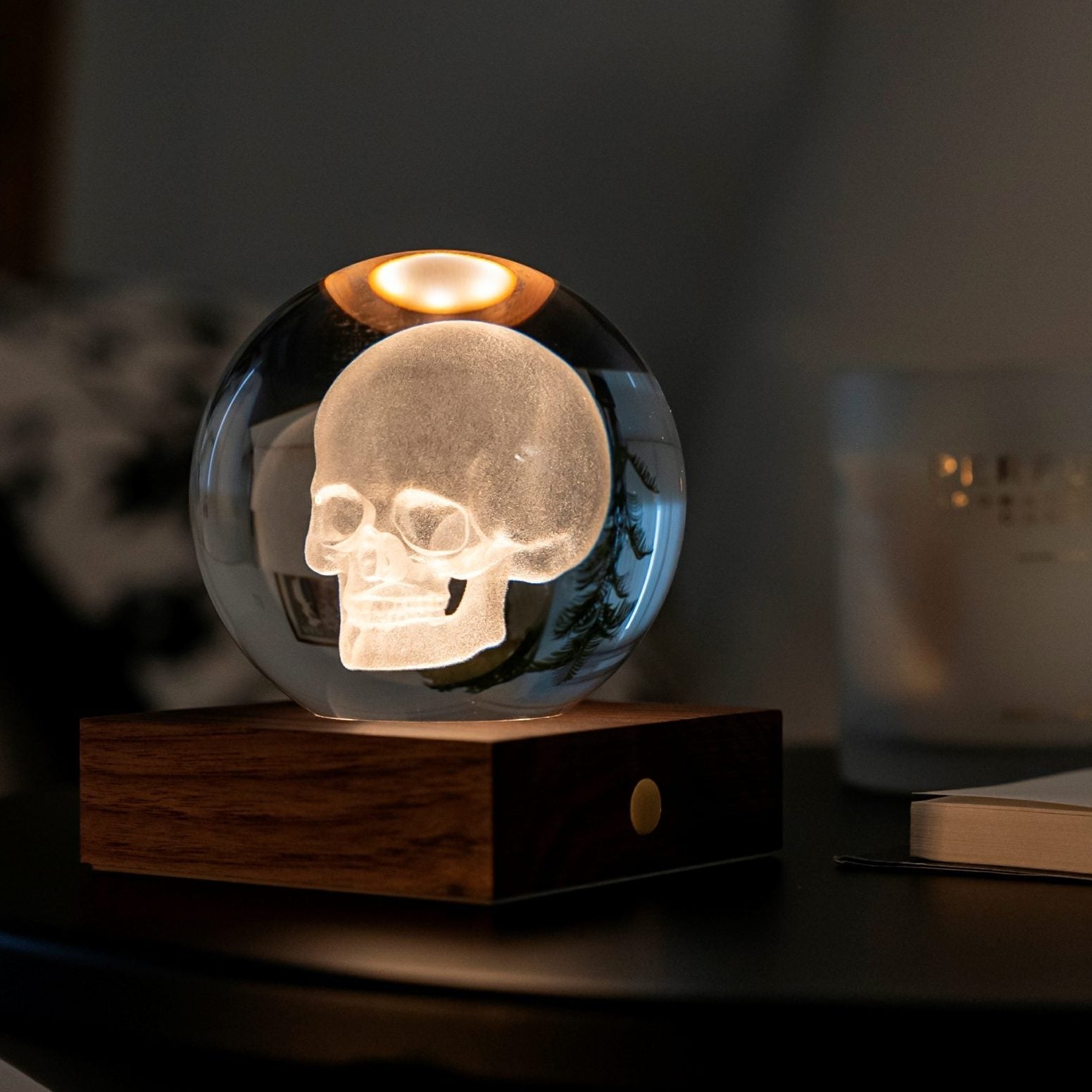 Lamp Gingko Amber Crystal Skull