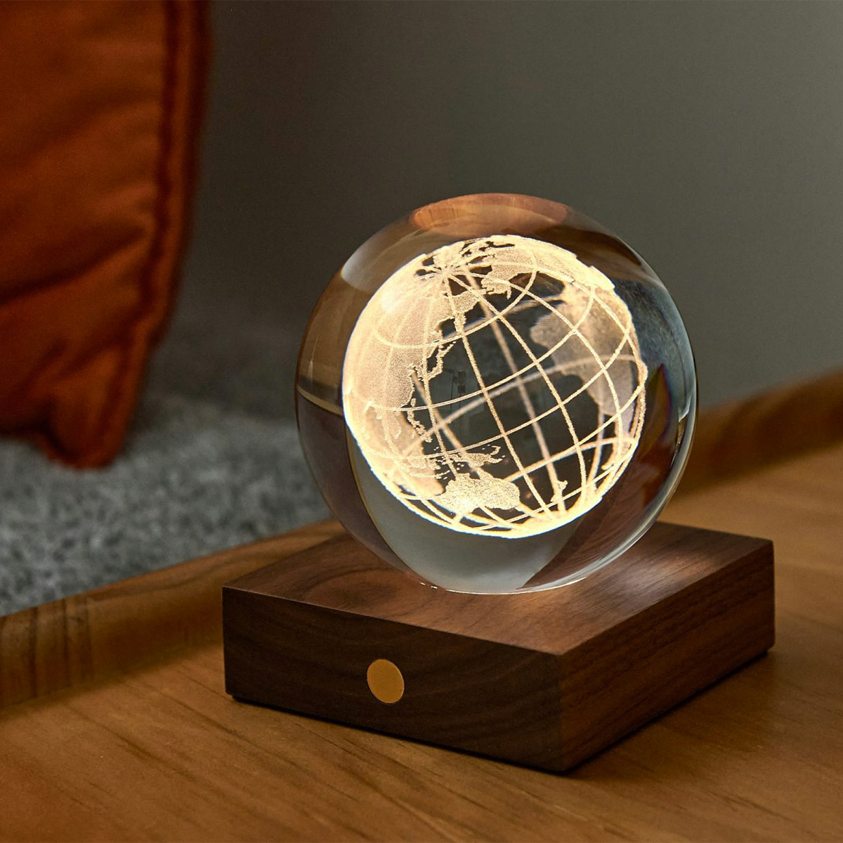 Lamp Gingko Amber Crystal World Globe