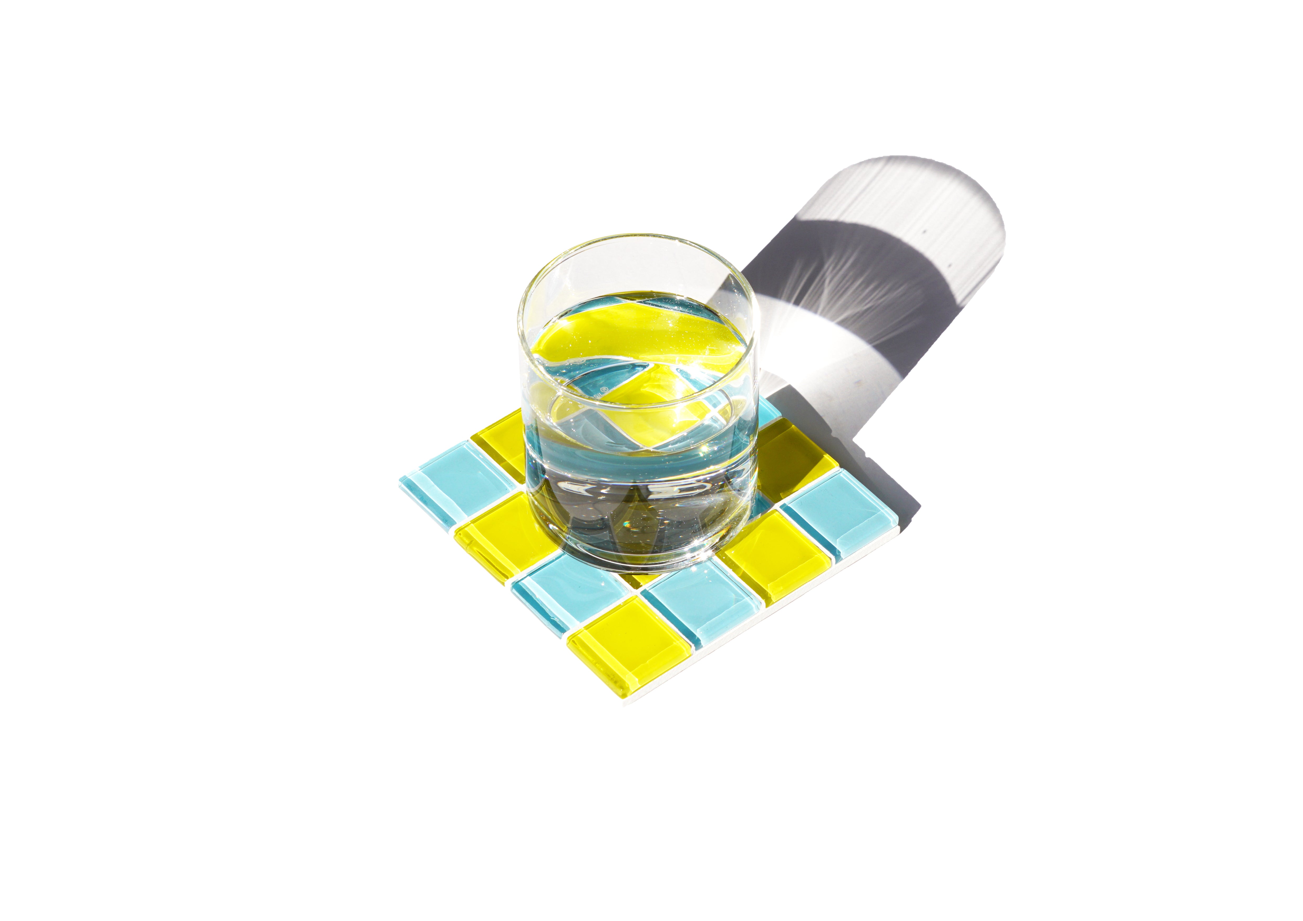 Glas Onderlegger Studio Matrix Coaster Chess Licht Blauw Geel