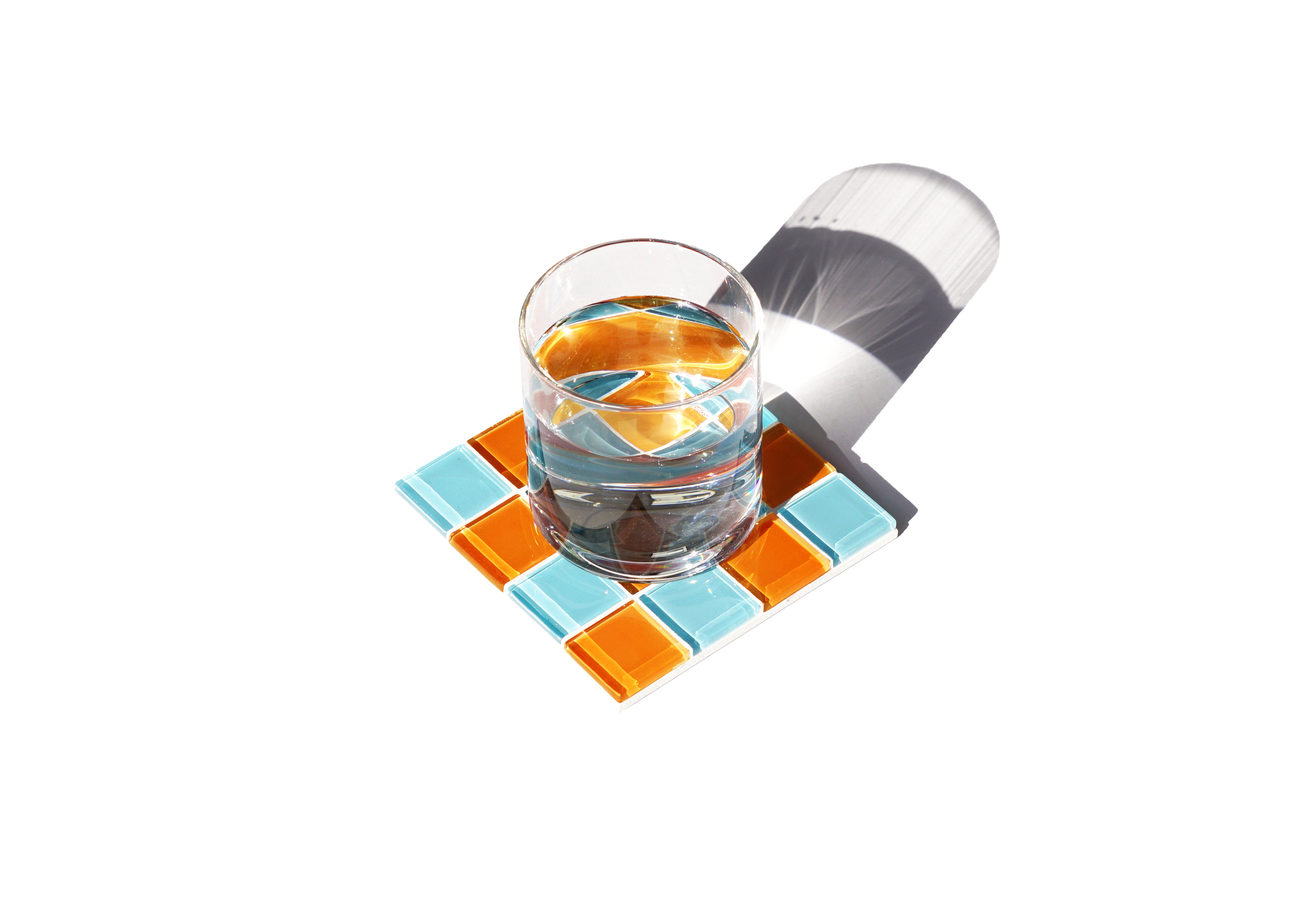 Glas Onderlegger Studio Matrix Coaster Chess Licht Blauw Oranje