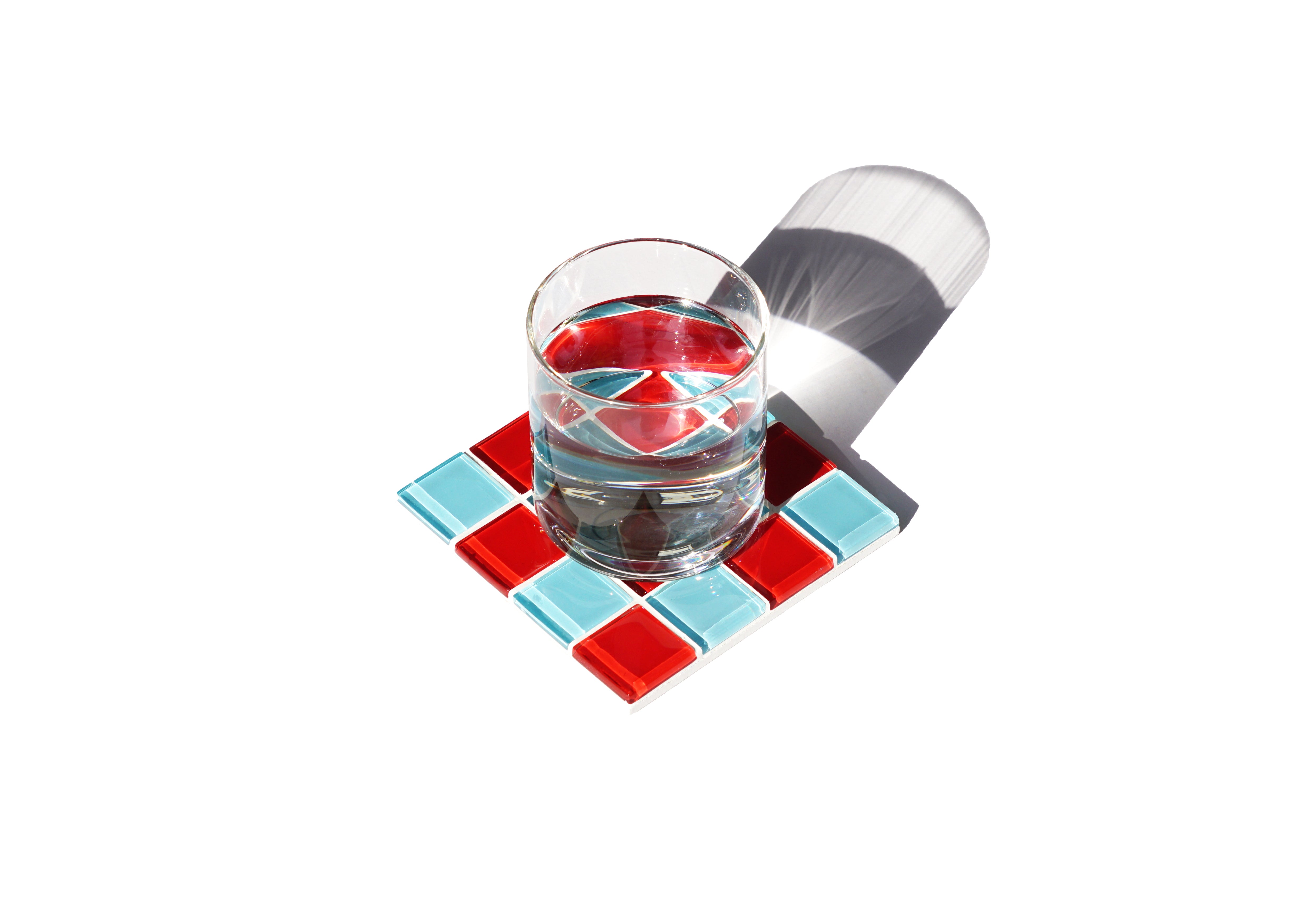 Glas Onderlegger Studio Matrix Coaster Chess Licht Blauw Rood