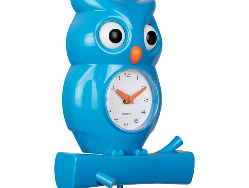 Klok Owl Pendulum Wall Clock Blauw