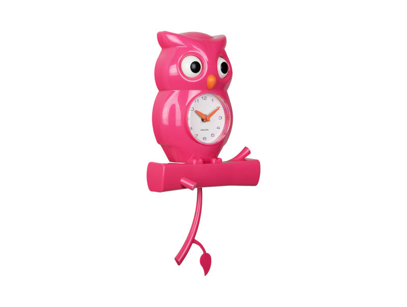 Klok Owl Pendulum Wall Clock Roze