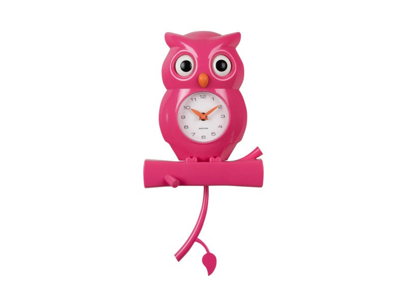 Klok Owl Pendulum Wall Clock Roze