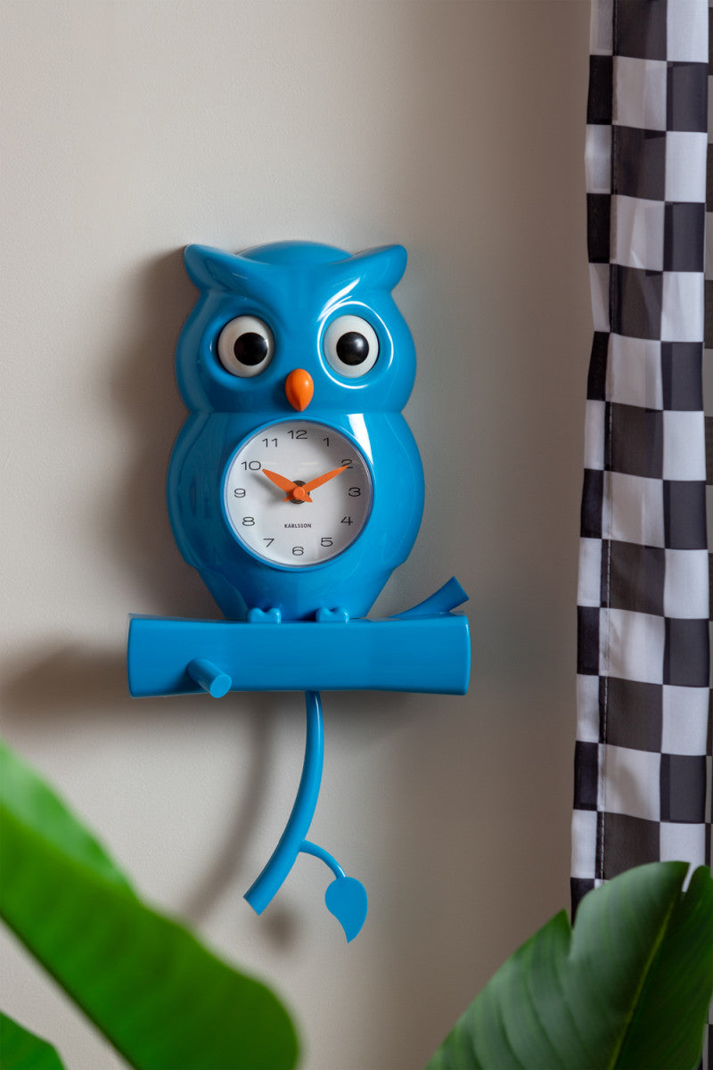 Klok Owl Pendulum Wall Clock Blauw